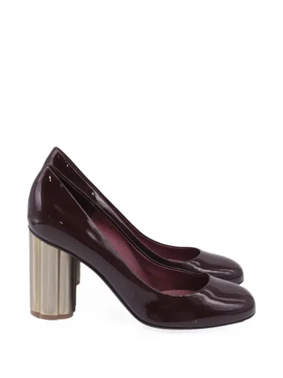 Pre-owned Ferragamo Lucca Block Heel Pumps In Red