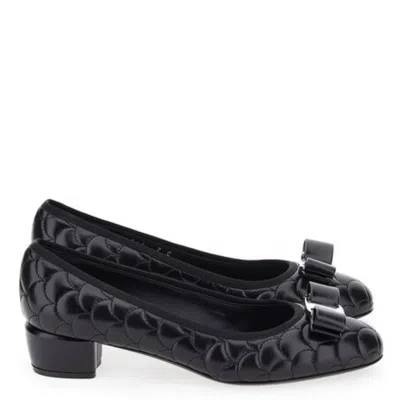 Ferragamo Lucida Quilted Leather Vara Bow Pumps In Black
