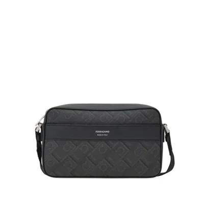 FERRAGAMO FERRAGAMO MONOGRAM PRINT BLACK SHOULDER BAG