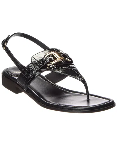 Ferragamo Lula Croc-embossed Leather Sandal In Black