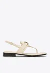 Ferragamo Ivory Gancini Ornament Thong Sandal In Cream