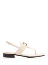 Ferragamo Ivory Gancini Ornament Thong Sandal In White