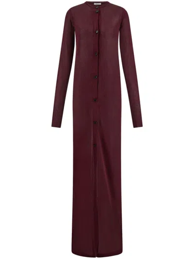 Ferragamo Lurex Longline Cardigan In Red