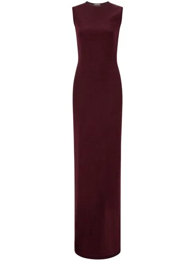 Ferragamo Lurex Long Dress In Red