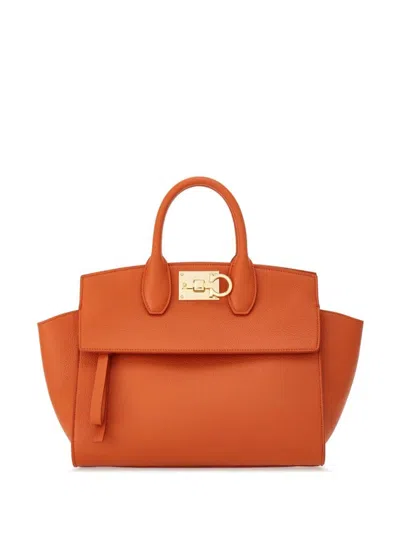Ferragamo Luxurious Brown Calf Leather Handbag For The Modern Woman In Orange