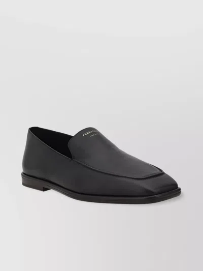 Ferragamo Luxurious Hammered Leather Block Heel Loafers In Black