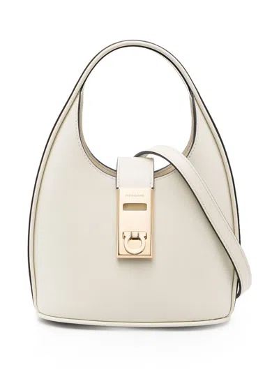 Ferragamo Luxurious Nude And Neutral Mini Leather Hobo Handbag For Women In Beige