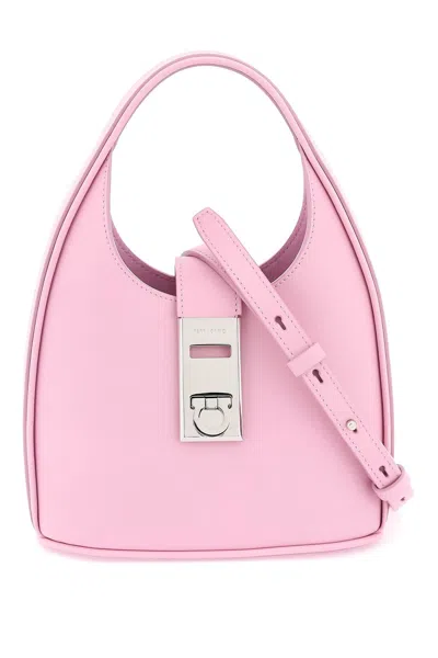 Ferragamo Luxurious Pink Leather Mini Hobo Handbag For Women In Pattern