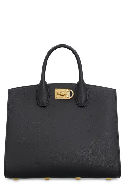 Ferragamo The Studio Box Medium Tote Handbag Handbag In Black