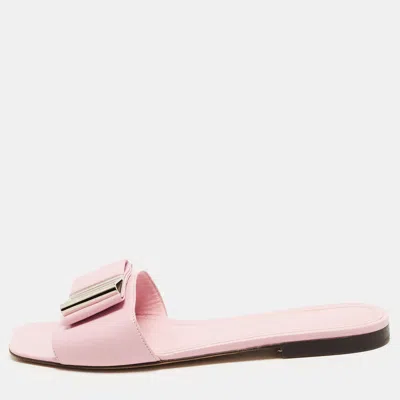 Pre-owned Ferragamo Lyana Size 38.5 Pink Leather Flat Slides