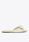 Ferragamo Lylas Leather Flat Sandals In White