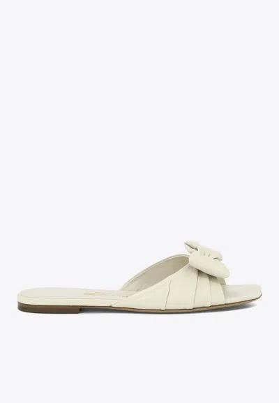 Ferragamo Lylas Leather Flat Sandals In White