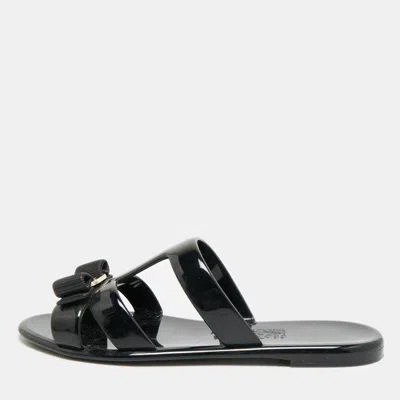 Pre-owned Ferragamo Lylia Vara Size 38.5 Black Jelly Flat Slides