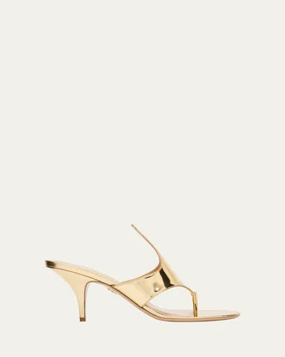Ferragamo Lyrai Metallic Leather Thong Sandals In Gold