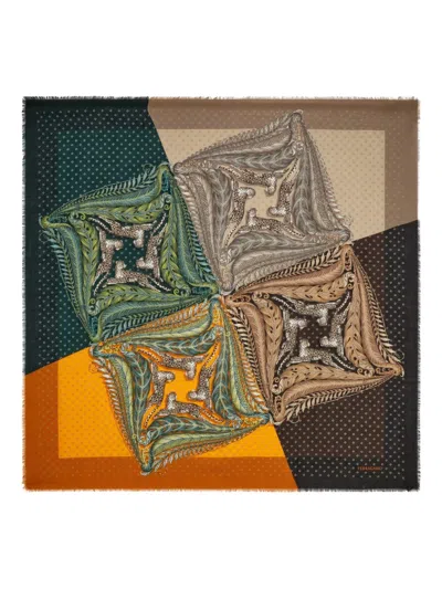 Ferragamo Animal And Paisley Motif Fringed Square Scarf In Multi