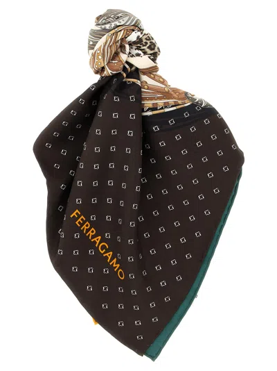 Ferragamo Madras Print Scarf In Black