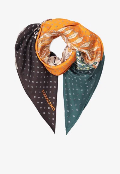 Ferragamo Madras Print Silk Scarf In Multi