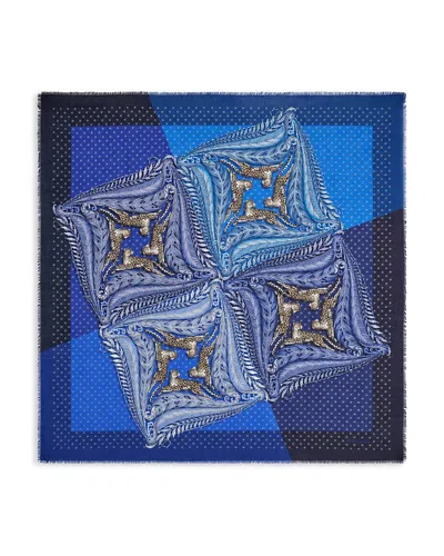 Ferragamo Madras Silk Scarf In Blue