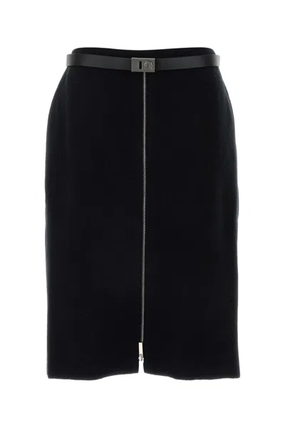 FERRAGAMO SALVATORE FERRAGAMO BLACK STRETCH WOOL BLEND SKIRT
