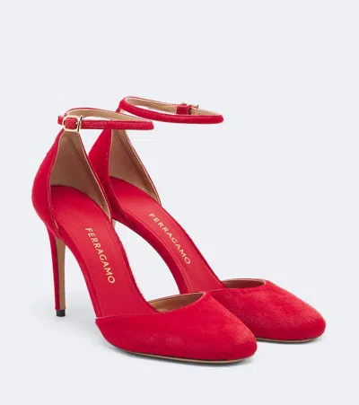 Ferragamo Maily Calf Hair Pumps In Red