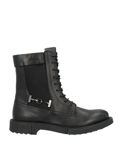 Ferragamo Gancini Buckle Lace-up Combat Boots In Black
