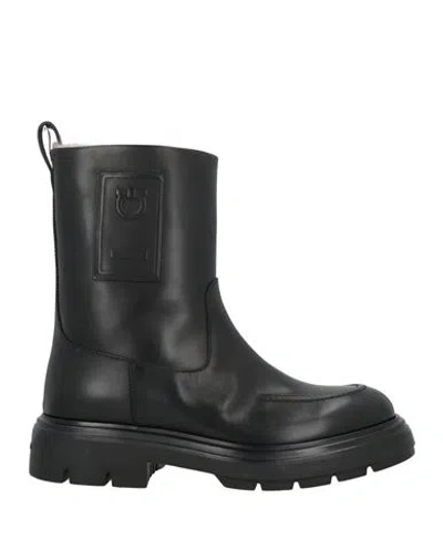 Ferragamo Man Ankle Boots Black Size 8.5 Calfskin, Lambskin