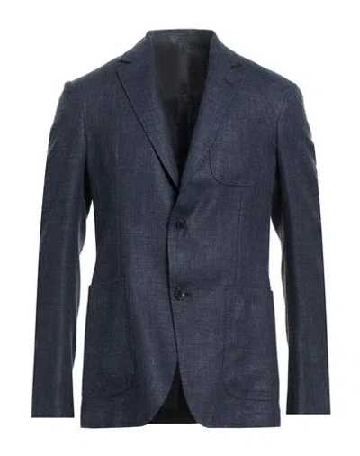 Ferragamo Man Blazer Navy Size 44 Virgin Wool, Silk, Linen, Polyamide In Blue