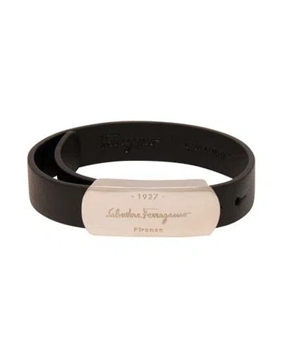 Ferragamo Man Bracelet Black Size - Calfskin, Brass