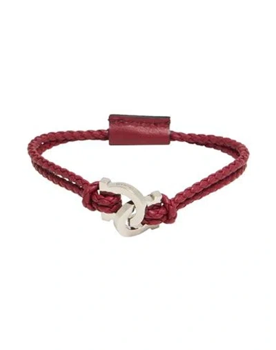Ferragamo Man Bracelet Brick Size - Leather, Metal In Red