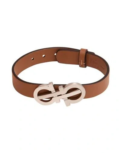Ferragamo Man Bracelet Camel Size - Brass, Calfskin In Brown