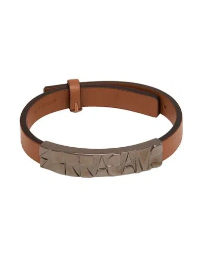 Ferragamo Embossed Geometric Accent On A Leather Bracelet In Brown