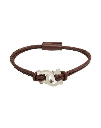 Ferragamo Man Bracelet Chocolate Brown Size - Leather, Metal
