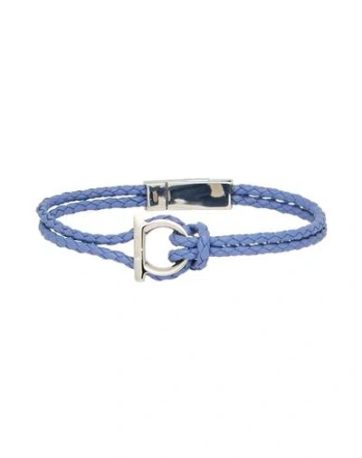 Ferragamo Man Bracelet Light Blue Size - Calfskin, Steel, Brass