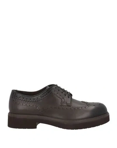 Ferragamo Man Lace-up Shoes Dark Brown Size 8.5 Calfskin In Black