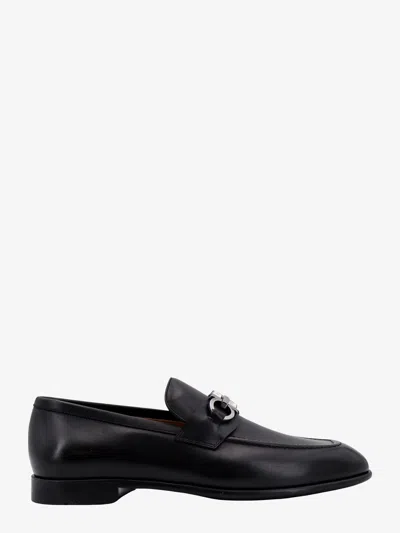 Ferragamo Black Gancini Plaque Leather Loafers - Men's - Calfskin/goat Skin/rubber