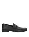 Ferragamo Textured Black Leather Loafers With Metallic Bit Detail In Black
