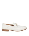 Ferragamo Man Loafers Ivory Size 5.5 Leather In White