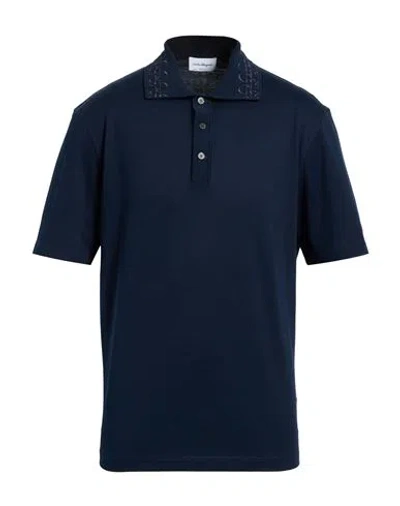 Ferragamo Man Polo Shirt Midnight Blue Size L Cotton