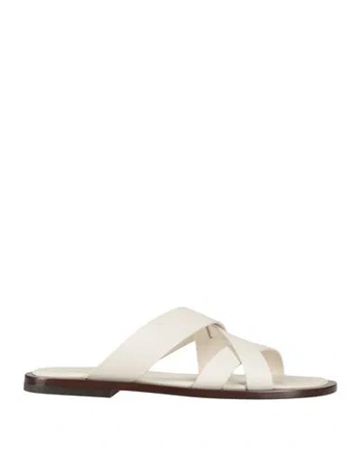 Ferragamo Man Sandals Ivory Size 9 Calfskin In White