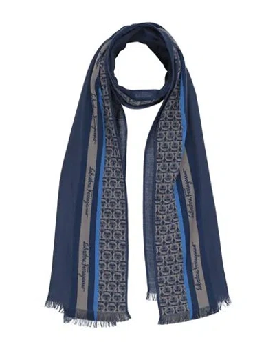 Ferragamo Man Scarf Blue Size - Wool, Cotton, Silk