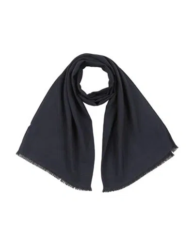 Ferragamo Man Scarf Navy Size - Virgin Wool, Silk In Blue