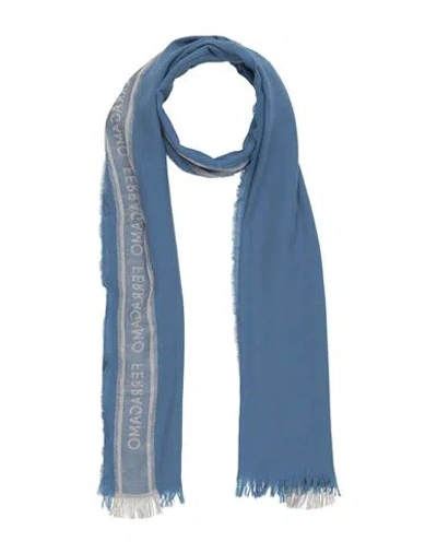 Ferragamo Man Scarf Slate Blue Size - Wool, Silk