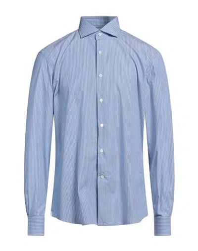 Ferragamo Man Shirt Azure Size 17 Cotton In Blue