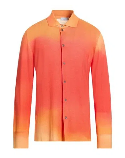 Ferragamo Man Shirt Tomato Red Size Xl Wool, Silk, Cashmere In Orange