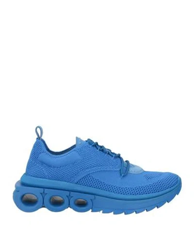 Ferragamo Man Sneakers Bright Blue Size 8 Textile Fibers In Multi