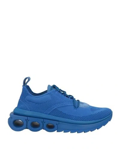 Ferragamo Man Sneakers Bright Blue Size 7.5 Textile Fibers, Leather