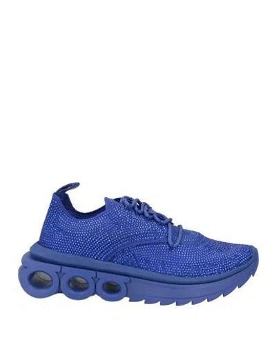 Ferragamo Man Sneakers Bright Blue Size 9 Textile Fibers, Leather