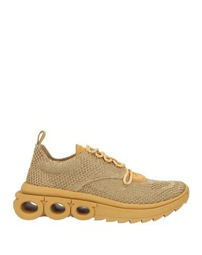 Ferragamo Man Sneakers Gold Size 8.5 Textile Fibers, Leather