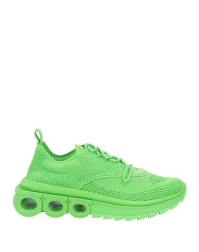 FERRAGAMO FERRAGAMO MAN SNEAKERS LIME GREEN SIZE 9 TEXTILE FIBERS, LEATHER