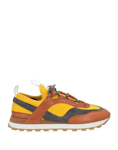 Ferragamo Man Sneakers Tan Size 7.5 Calfskin, Textile Fibers In Brown